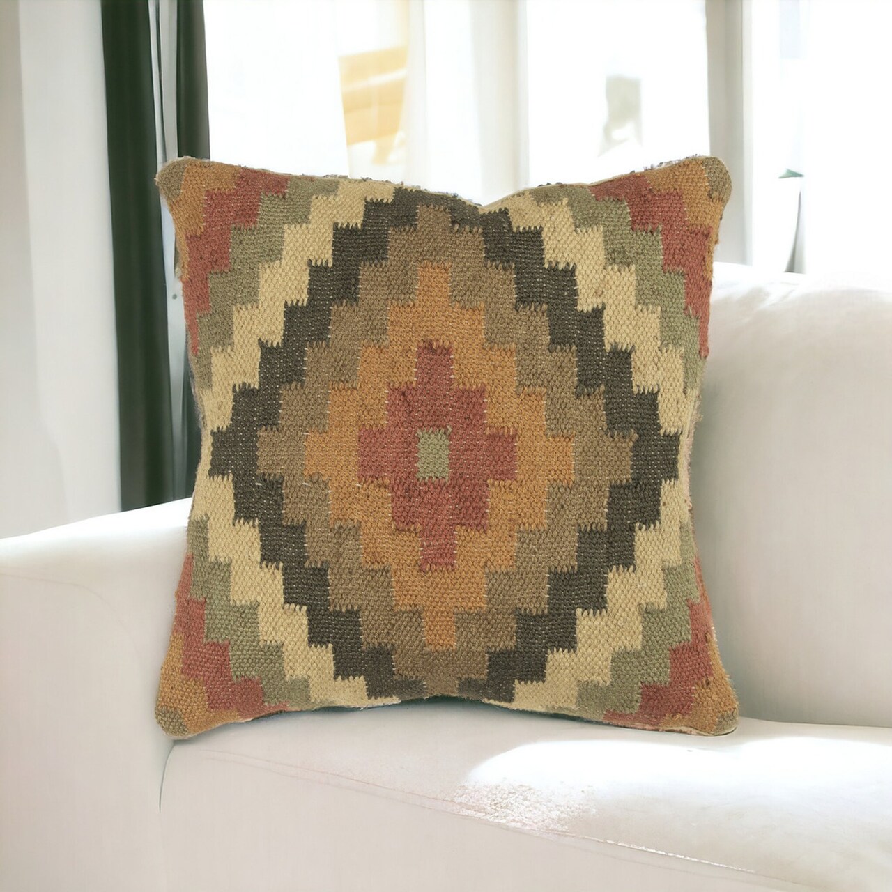 Edge Collections - 18-inch H x 18-inch W x 6.25-inch D - Brown - Geometric Throw Pillow with Bohemian Flair - 1 Piece